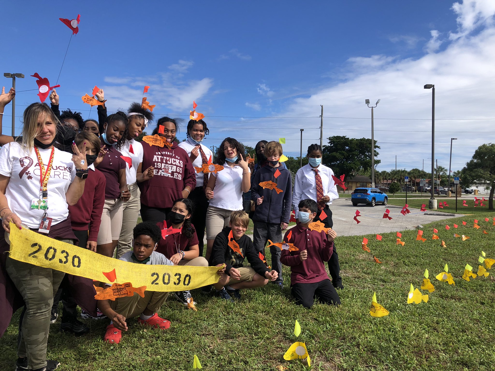 Students in front of their action flags